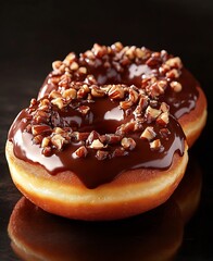 Aufkleber - Mouthwatering chocolate donuts topped with crunchy nuts for a delightful treat : Generative AI