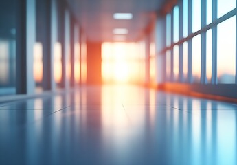 Leinwandbilder - Breathtaking Sunset Reflected on Smooth Floor in Spacious Modern Office : Generative AI
