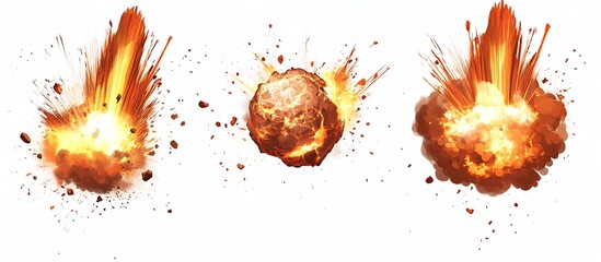 Leinwandbilder - Multiple dramatic explosions captured revealing bright flames and flying debris against a stark backdrop : Generative AI