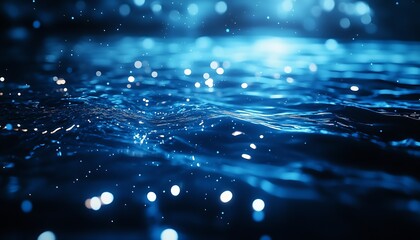 Fototapete - Stunning close up of shimmering water surface with glimmers and reflections in blue light : Generative AI