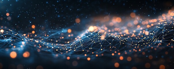 Leinwandbilder - Beautiful Network of Digital Lights Creating an Ethereal Wave Effect on a Dark Background : Generative AI