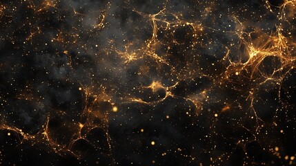 Fototapete - Abstract Cosmic Background of Illuminated Particles and Golden Energy Connections in Space : Generative AI
