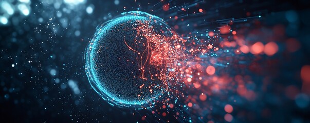 Leinwandbilder - Digital depiction of cellular processes showcasing dynamic movement and vibrant energy in scientific illustration : Generative AI