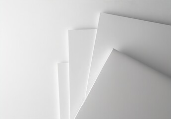 Fototapete - Minimalist arrangement of blank white sheets stacked together on a clean surface : Generative AI
