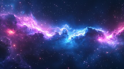 Aufkleber - Beautiful cosmic landscape showcasing vibrant nebulae and stars in deep space filled with purple and blue hues : Generative AI