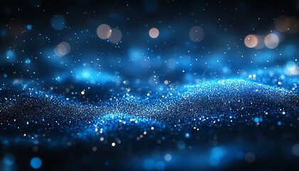 Aufkleber - Enigmatic blue ocean waves filled with sparkling particles creating a dreamy atmosphere : Generative AI
