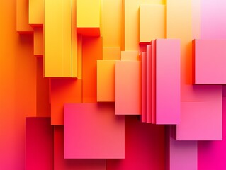 Aufkleber - Stunning abstract 3D block structures in vibrant hues of pink and orange highlighting modern design aesthetics : Generative AI