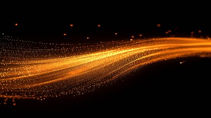 Poster - Stunning visual of golden particles flowing seamlessly in a mesmerizing wave pattern against a dark backdrop : Generative AI