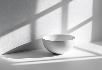 Poster - Minimalistic white ceramic bowl casting shadows in soft natural light : Generative AI