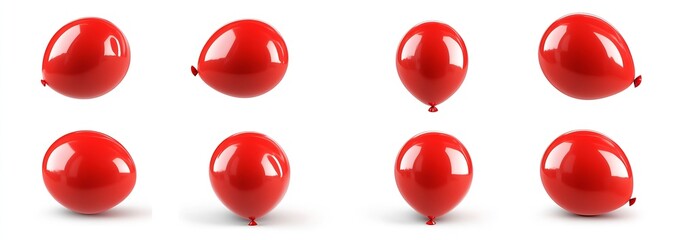 Poster - Collection of shiny red balloons displayed in various positions on a white background : Generative AI