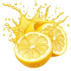 Poster - Dynamic splash of fresh lemon juice with halved lemons showcasing a vibrant yellow theme : Generative AI