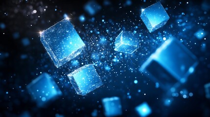 Aufkleber - Glittering blue cubes floating in a cosmic space filled with shimmering sparkling effects : Generative AI