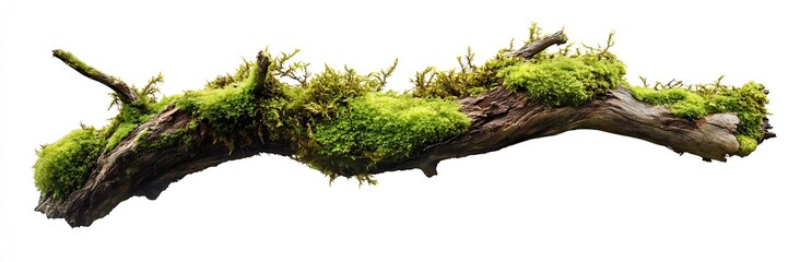 Poster - Moss covered wooden log with lush green texture on a white background for natural art and design : Generative AI