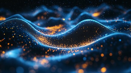 Poster - Enchanting Waves of Blue Light Dotted with Sparkling Orbs in an Abstract Illumination Scene : Generative AI