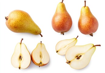 Poster - Ripe yellow pears showcasing their natural beauty with unique textures and colors against a clean background for healthy eating : Generative AI