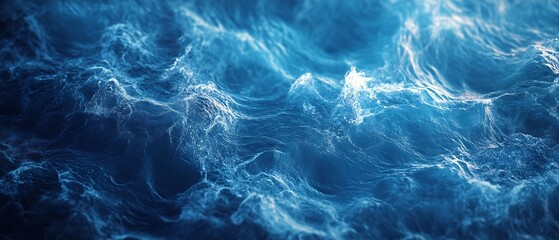 Poster - Dynamic and powerful ocean waves crashing and swirling with a rich blue hue : Generative AI