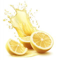 Poster - Fresh juicy lemon slices splashing in liquid highlighting their refreshing nature and tangy flavor : Generative AI