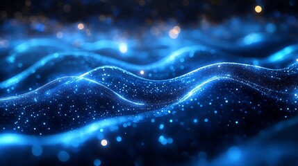 Leinwandbilder - Abstract Blue Waves with Glowing Particles Creating a Dreamy Ocean Effect : Generative AI