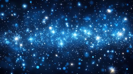 Poster - Vibrant cosmic background filled with sparkling stars and bright light particles in a deep blue sky : Generative AI