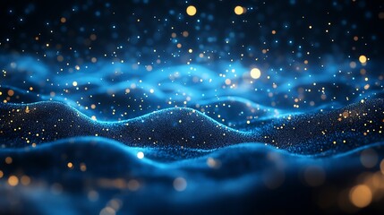 Fototapete - Stunning Blue Waves of Light Capturing Sparkling Particles in a Dreamy Abstract Scene : Generative AI