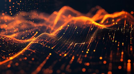 Fototapete - Abstract golden waves of light creating a mesmerizing digital landscape with depth and texture : Generative AI