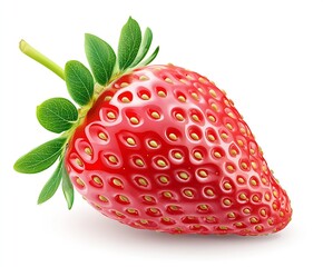 Poster - Ripe and fresh strawberry showcasing its vibrant red color and green leaves perfect for summer treats : Generative AI