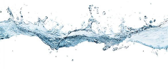 Poster - Dynamic image showcasing water splashing and flowing beautifully across a white background capturing movement : Generative AI