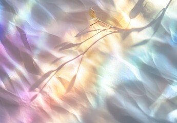 Fototapete - Beautiful iridescent background with gentle shadows and a delicate branch for artistic design : Generative AI