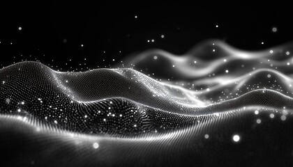 Leinwandbilder - Stunning black and white abstract waves of particles creating a mesmerizing visual effect : Generative AI