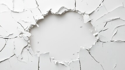 Poster - Cracked White Wall with a Large Hole Creating an Intriguing Visual Detail : Generative AI