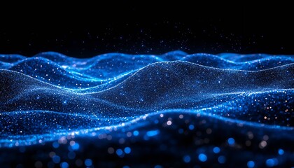 Aufkleber - Vibrant Blue Waves Reflecting Light and Sparkling Particles in an Abstract Dreamlike Scene : Generative AI