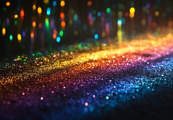Aufkleber - Vibrant shimmer of rainbow glitter on a reflective surface creating a magical scene : Generative AI