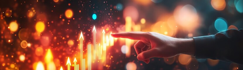 Leinwandbilder - Hand Reaching Towards Dynamic Growth Indicators Representing Business Success and Performance : Generative AI