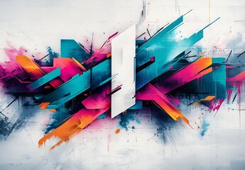 Fototapete - Dynamic and Colorful Urban Graffiti Art with Bright Blue Pink and Orange Elements on a Wall : Generative AI