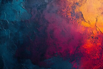 Fototapete - Vibrant textured artwork showcasing fiery tones of orange and red blended with deep blue shades : Generative AI