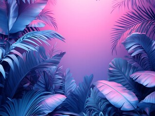 Aufkleber - Vibrant Tropical Leaves with Purple and Pink Gradient Background for Stunning Decor : Generative AI