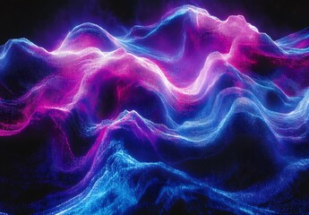Poster - Dynamic digital landscape featuring vibrant waves of pink and blue light creating an ethereal atmosphere : Generative AI
