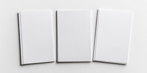 Fototapete - A trio of pristine white books lying open on a minimalist surface : Generative AI