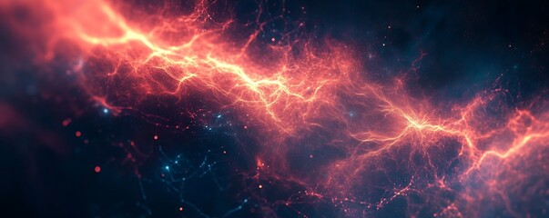 Fototapete - Striking abstract digital art with vibrant electric colors and radiant lightning effects : Generative AI