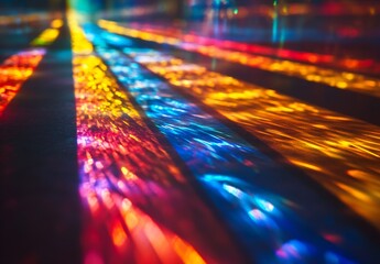 Leinwandbilder - Vibrant light patterns reflecting off surfaces creating an artistic effect in abstract photography : Generative AI