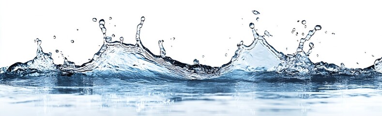 Aufkleber - Crisp high resolution image of clear water splashes depicting fluid movements against a minimalistic white background : Generative AI
