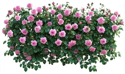 Poster - Bountiful rose bush overflowing with delicate pink blooms surrounded by vibrant green leaves in full bloom : Generative AI