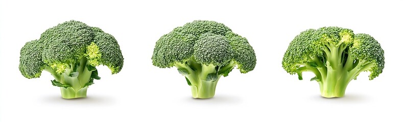 Poster - Fresh green broccoli heads arranged in a row on a clean background highlighting organic vegetables : Generative AI