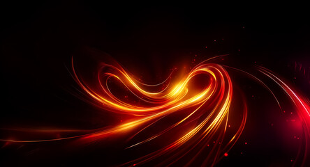 Fototapete - Abstract background featuring swirling light trails in warm colors against a dark backdrop. Glowing, dynamic and energetic design.