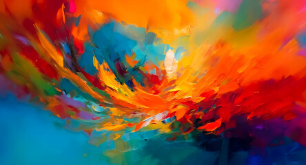 Poster - Vibrant abstract background with dynamic brushstrokes and bold colors creating an expressive and artistic display of energy and movement.