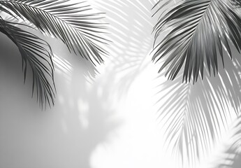 Fototapete - Elegant palm leaves casting beautiful shadows on a white wall creating a tranquil tropical atmosphere : Generative AI
