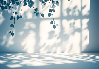 Fototapete - Delicate plant shadow play on a minimalist wall creating an artistic serene environment : Generative AI