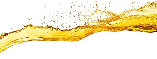 Aufkleber - Dynamic Splash of Golden Liquid Creating Vibrant Waves and Droplets on a White Background : Generative AI