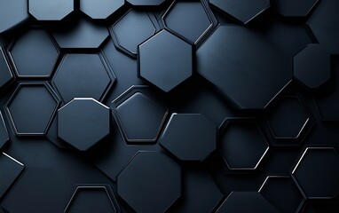 Fototapete - Geometric arrangement of hexagonal shapes in an elegant dark palette creating a sophisticated visual texture on a surface : Generative AI