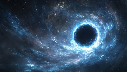 Aufkleber - Stunning cosmic depiction of a black hole surrounded by vibrant celestial stars and swirling galaxies in space : Generative AI